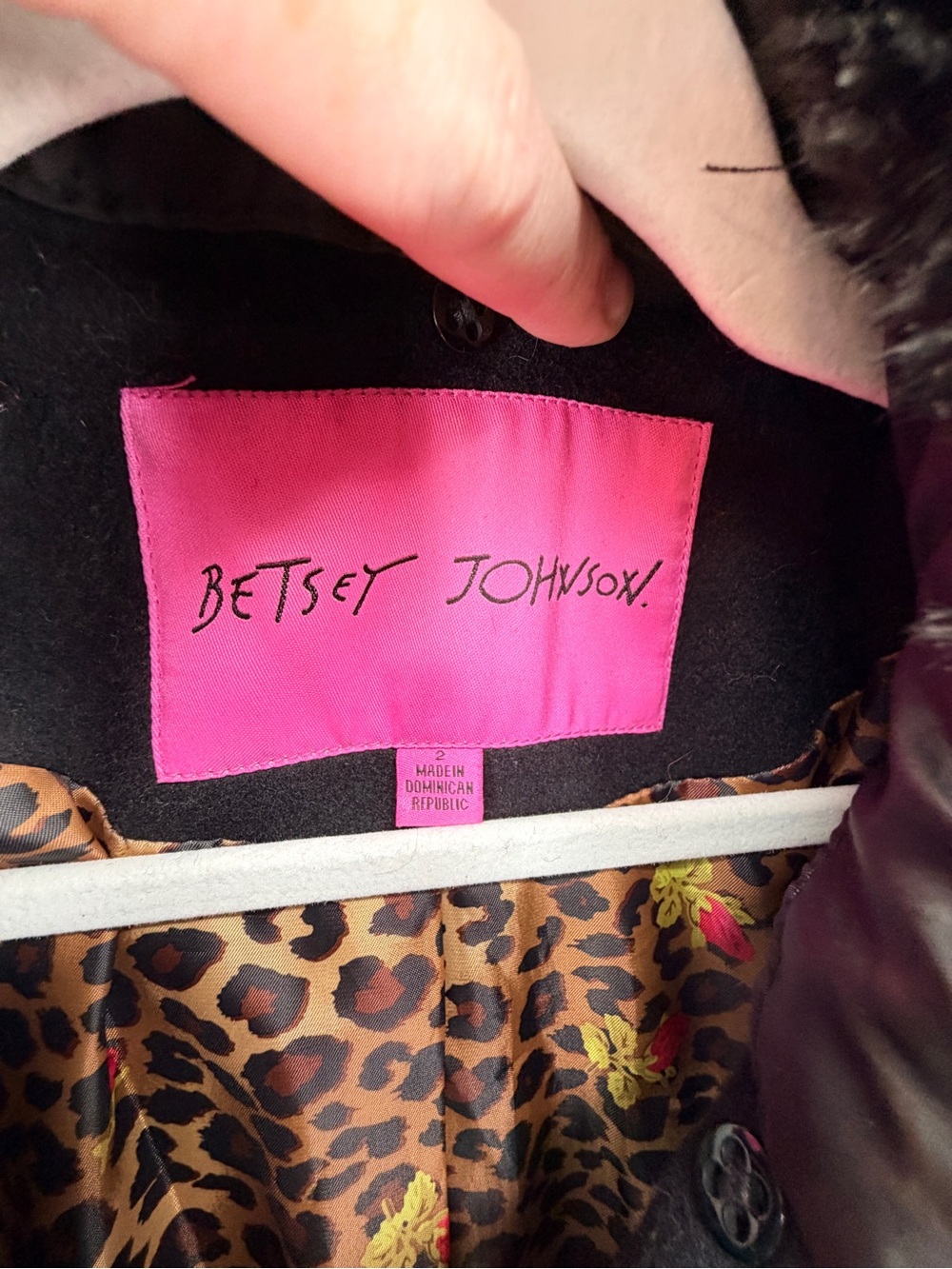 Betsey Johnson Black Wool Blend Faux Fur Collar Fit & Flare coquette Coat Size 2 - Picture 7 of 9